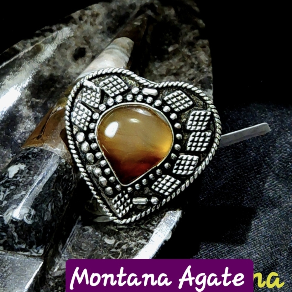 Heart-Shaped Silver Ring with Amber Stone